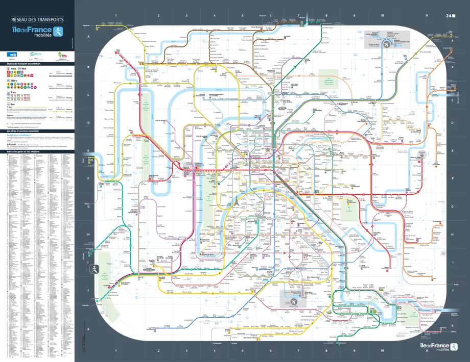 Karta över RER, Transilien, tunnelbana