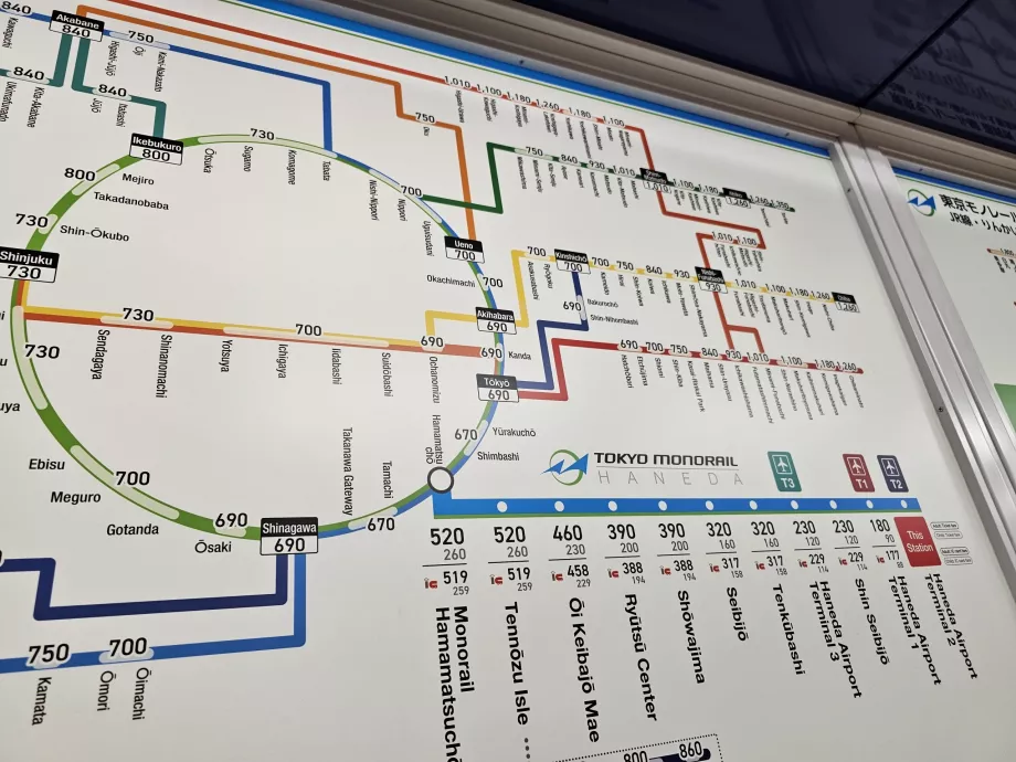 Prislista för monorail + JR-tåg